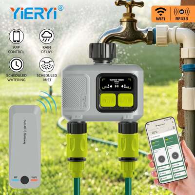 YIERYI Dual-Zone RF Smart Water Timer with Sub-GHz Gateway